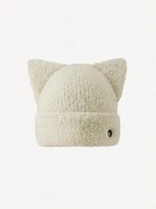 1 pezzo Berretto lavorato a maglia con orecchie di gatto imbottite e ricamate da donna, alla moda, casual e carino per uso quotidiano