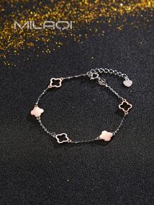 1 chiếc vòng tay phối màu cỏ ba lá bằng bạc Sterling 925 đơn giản và thanh lịch, phong cách độc đáo dành cho nữ, phụ kiện đeo tay thời trang cho ngày lễ tình nhân - cỏ bốn lá - Xem 1