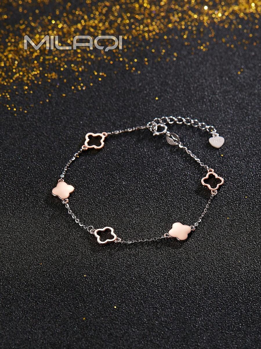 1 chiếc vòng tay phối màu cỏ ba lá bằng bạc Sterling 925 đơn giản và thanh lịch, phong cách độc đáo dành cho nữ, phụ kiện đeo tay thời trang cho ngày lễ tình nhân - cỏ bốn lá - Xem 1