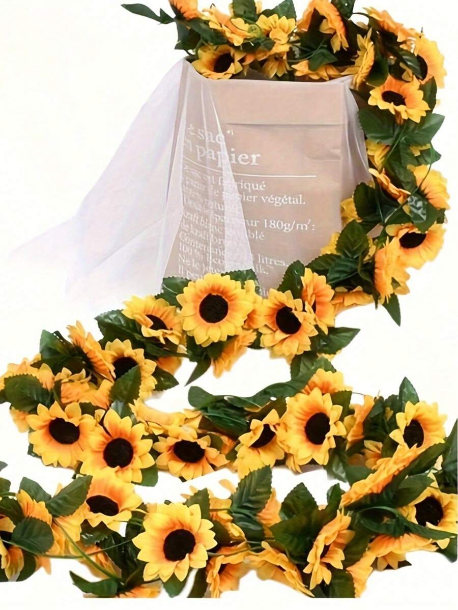 26 Heads Artificial Sunflower Simulation Flower 2.3m Long Party Decoration Sunflower Rattan Leaf Flower Rattan Wedding - Yellow - View 1