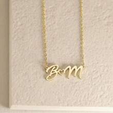 Customized Heart-Shaped Pendant Necklace, Women's Personalized Hollow Heart Letter Pendant Necklace, Elegant Double Letter Stainless Steel Necklace, Custom Jewelry Accessory - Gold - View 3