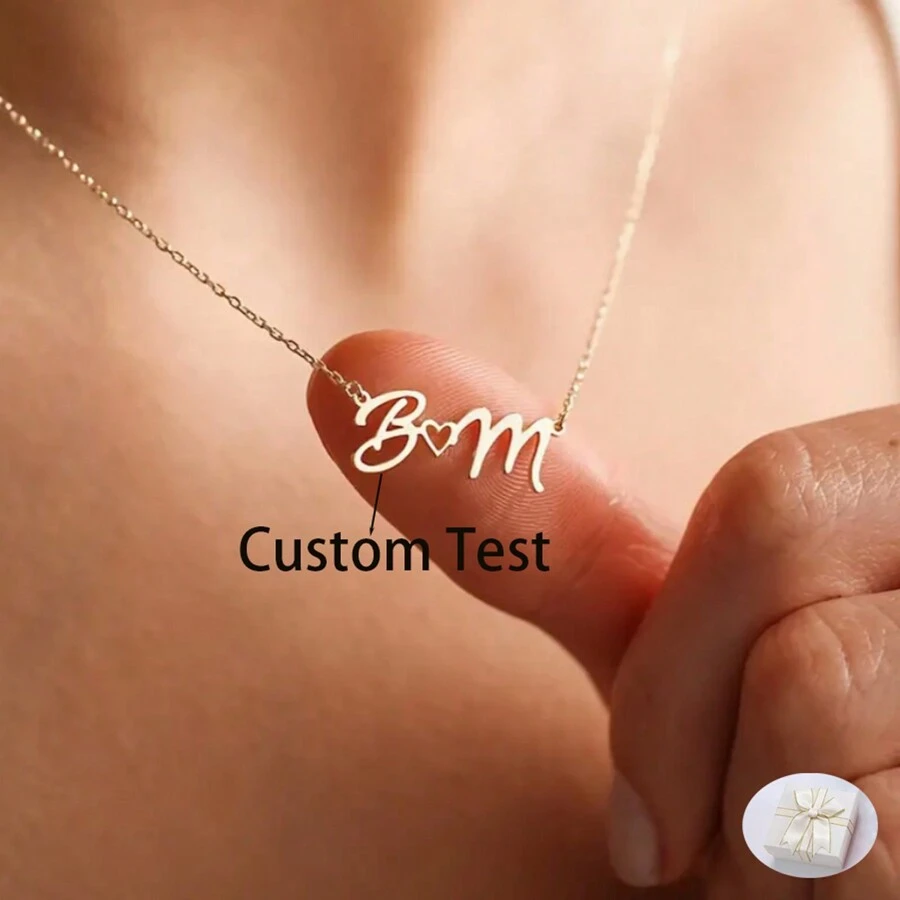 Customized Heart-Shaped Pendant Necklace, Women's Personalized Hollow Heart Letter Pendant Necklace, Elegant Double Letter Stainless Steel Necklace, Custom Jewelry Accessory - Gold - View 1