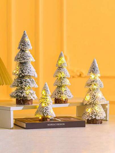 1 pezzo - Albero di Natale natalizio mini illuminato con base in legno in diverse dimensioni, alimentato a batteria LED, adatto per decorazioni natalizie per feste, casa, tavolo/Alcuni accessori, colori, parole scritte, motivi, forme sono casuali