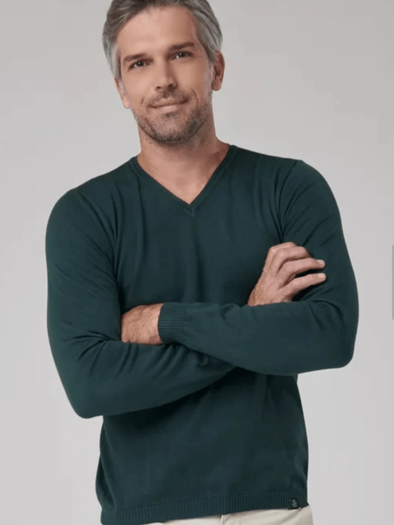 Men's V-Neck Blouse HALF KNIT KNITTING SWEATER - Màu xanh lá cây đậm - Xem 1