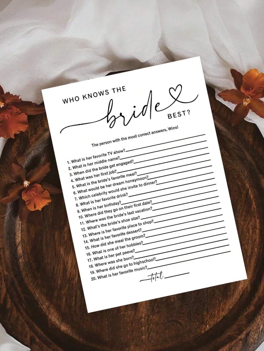 10/20 piezas Actividades divertidas para bodas, Quién conoce las mejores tarjetas para novias, Juegos de despedida de soltera, Juegos para fiesta de compromiso, Duchas nupciales, Juegos de mesa para bodas, Tarjetas de juegos divertidos para despedida de soltera