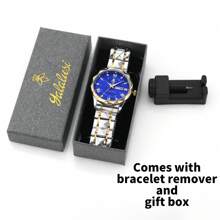 YaLaLuSi 1 pieza Reloj de muñeca de negocios de lujo para hombres con doble exhibición de calendario, efecto luminoso, banda y hebilla de acero inoxidable, resistente al agua, gran regalo para padre, novio, esposo - Plateado - Ver 8
