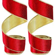 1 卷，圣诞天鹅绒丝带，天鹅绒有线边缘丝带装饰包装丝带工艺织物丝带用于制作圣诞蝴蝶结、插花装饰（红色、绿色）、圣诞节 - 多色 - 查看 12
