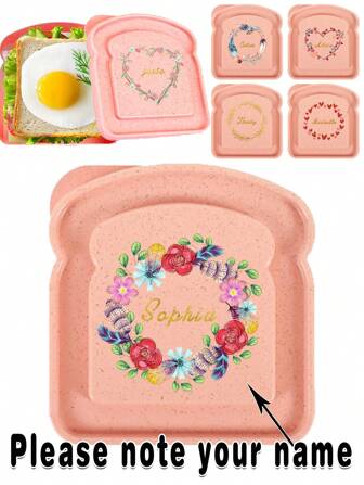 1 Pc Customized Name Toast Box Lunch Bag Bread Freshness Preservation Bento Case Organizer With Lid Sandwich Breakfast Container Portable For Outdoor Picnic Meal Accessories Personalized DIY Pattern With Name Customiz