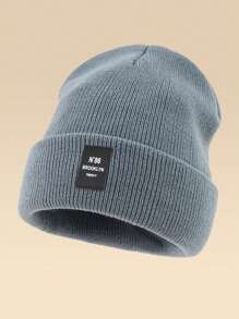 1pc Outdoor Casual N86BROOKLYN Logo Knitted Beanie Hat, Multiple Colors, Warm Winter Skull Cap Fall Outfit