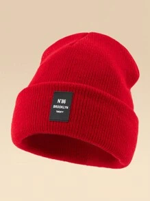 1pc Outdoor Casual N86BROOKLYN Logo Knitted Beanie Hat, Multiple Colors, Warm Winter Skull Cap Fall Outfit