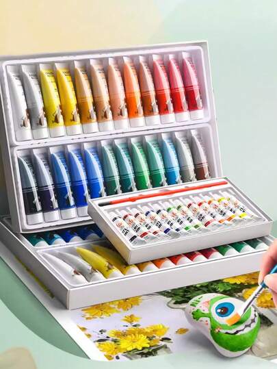 1box/24pcs Acrylic Paints Set, 18/12 Colors Waterproof Painting Dye, For Art Students, Beginners, DIY Painting Back To School,Back To School,School Supplies