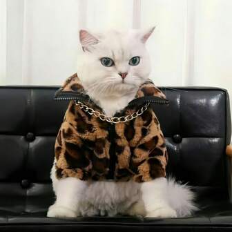 Leopardmönstrade hundkattkläder Snygga vinterytterkläder för nalle, pudel, brittisk korthår, Bichon Frise-valp och liten hund