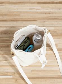 Women's Minimalist Daily Commute Drawstring Bucket Shoulder Bag - White - View 4