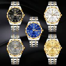 YaLaLuSi 1 pieza Reloj de muñeca de negocios de lujo para hombres con doble exhibición de calendario, efecto luminoso, banda y hebilla de acero inoxidable, resistente al agua, gran regalo para padre, novio, esposo - Plateado - Ver 12