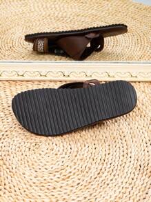 男士平底凉鞋，舒适阿拉伯中东风格拖鞋，深色 - 咖啡棕 - 查看 6