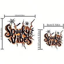 万圣节熨烫转印贴片，恐怖氛围，塑料多色热转印乙烯基贴花，DIY T 恤和服装装饰贴纸 - 1/2/3 件 - 彩色 - 查看 2