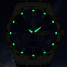 YaLaLuSi 1 pieza Reloj de muñeca de negocios de lujo para hombres con doble exhibición de calendario, efecto luminoso, banda y hebilla de acero inoxidable, resistente al agua, gran regalo para padre, novio, esposo - Plateado - Ver 3