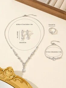 Juego de joyería de 5 piezas chapado en oro de 14K para mujeres, incluye collar, aretes, pulsera, anillo, diseño de gota, adecuado para novia, boda, fiesta, celebración, regalo para amigos