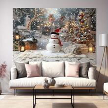 1 pièce, Toile de fond de Noël, Fond photographique d'arbre de Noël bonhomme de neige d'hiver, pour la décoration extérieure, la décoration de scène, la décoration de fête, Noël