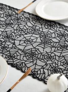 1pc Black Spiderweb Lace Table Runner, Square Black Polyester Halloween Atmosphere Table Scarf, Suitable For Halloween Party And Home Holiday Decor Halloween Party