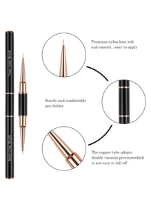 5 Peças Conjunto de Pincéis de Arte de Unhas, Pincéis de Unhas de Duas Pontas para Desenhar Linhas Longas, Linhas Finas, Degradê e Arte de Unhas 3D, Adequado para Esmalte em Gel e Pintura de Unhas Acrílicas - Preto - Visão 2