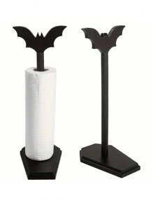 1 PIEZA Soporte para toallas con diseño de murciélago, decoración de cocina y baño, decoración gótica para el hogar, estante para almacenar kleenex, soporte de encimera para Halloween, de madera maciza con base antideslizante en blanco y negro, soporte vertical para servilletas, película transparente y rollo de papel