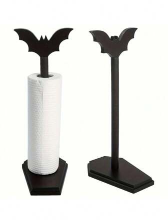 1PC Bat Tissue Rack Towel Rack, Kitchen And Bathroom Decoration, Gothic Home Decoration, Tissue Storage Rack Countertop Bracket Halloween Gift Solid Wood Tissue Holder With Black And White Grid And Anti Slip Base, Desktop Napkin Cling Film Vertical Bracket, Roll Paper Holder Halloween Decor Fall Decor Autumn Decor Christmas Decorations Home Christmas Gifts Christmas Decor