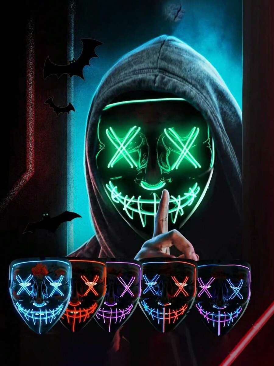 Halloween Party Mask, Glow-In-The-Dark Scary Face Design Party Mask, For Costume Role Play, Battery Not Included (Requires AAA Batteries) - Multicolor - View 1