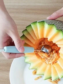 1pc Stainless Steel Watermelon Slicer, Melon Ball Machine Stainless Steel Melon Spoon With Corer, Multifunctional Fruit Cutter Kitchen Tools