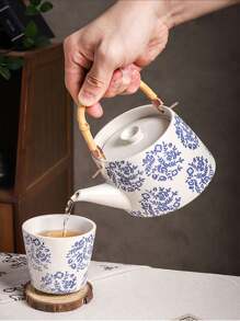 Juego de 5 piezas: Tetera estilo japonés pintada a mano, hervidor de agua fría doméstico, tetera de cerámica vintage para infusión de té de colores vivos, tazas de té - Vuelta al colegio