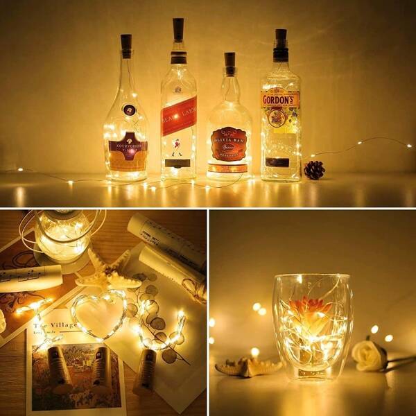 10/5/3/1 pieza Luces para botellas, 6,6 pies (aproximadamente 2 m) 20 luces LED de hadas con batería, luces intermitentes impermeables de duendecillos para tarros Mason, manualidades, centros de mesa de boda DIY