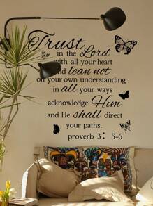 1pc Self-adhesive PVC Wall Sticker,Simple Slogan Butterfly Graphic Wall Decal For Bedroom - Black - View 10