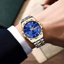 YaLaLuSi 1 pieza Reloj de muñeca de negocios de lujo para hombres con doble exhibición de calendario, efecto luminoso, banda y hebilla de acero inoxidable, resistente al agua, gran regalo para padre, novio, esposo - Plateado - Ver 7