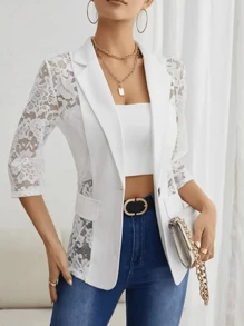 New Lace Sexy Blazer For Women - White - View 1