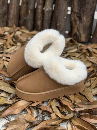 2024 Autumn/Winter Fashion Versatile Indoor Home Women Shoes, Thick Sole Anti-Slip Outdoor Wear Plush Lined Snow Boots,Fur Boots