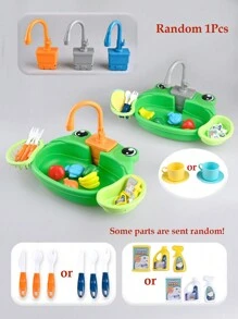 NEUSNEY 儿童角色扮演卡通动物形状电子洗碗池玩具，带流水，互动亲子玩具套装，男孩和女孩的礼物，随机包含配件（需要 5AA 电池，不包括在内） - 粉色 - 查看 9