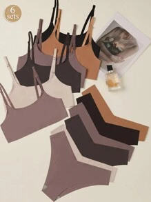 6pcs/Set Women's Seamless Comfy Multicolor Casual Underwear Sets