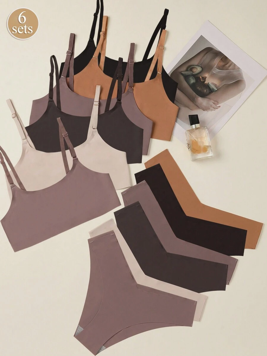 6pcs/Set Women's Seamless Comfy Multicolor Casual Underwear Sets