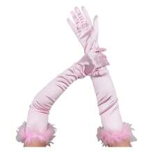 1 双厚绒长款缎面触屏手套，适合派对、表演、舞会、节日圣诞节