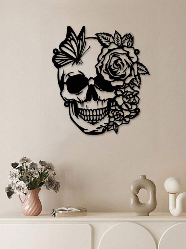 1PC Skull And Flowers Iron Wall Decoration Gothic Style Living Room Bedroom Entryway Restaurant Home Decoration,Home Decor ,Room Decor,Wall Decor Gifts Birthday Graduation