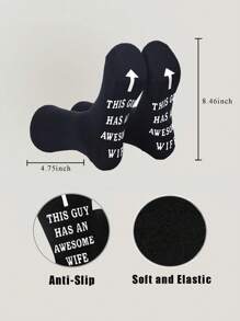 1pair Men's Socks With Letter This Guy Has An Awesome Wife, Fun Mid-Calf Anti-Slip Socks For Husband Gift, Fall - Black - View 2