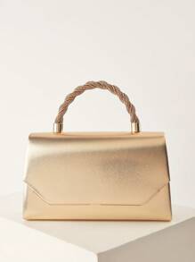 大容量优雅晚宴手拿包，闪亮女士手提包，时尚翻盖设计，奢华人造皮革材质，完美适用于各种魅力场合，是婚礼和派对活动的理想配饰，适合搭配派对礼服、晚礼服和亮片服装，与舞会礼服配饰完美搭配。 - 金色 - 查看 2