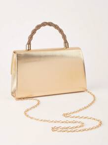 大容量优雅晚宴手拿包，闪亮女士手提包，时尚翻盖设计，奢华人造皮革材质，完美适用于各种魅力场合，是婚礼和派对活动的理想配饰，适合搭配派对礼服、晚礼服和亮片服装，与舞会礼服配饰完美搭配。 - 金色 - 查看 5