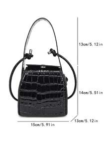 Mini Handbag With Detachable Strap, Black Crocodile Texture Crystal Cube Bag - Black - View 3