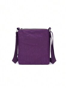 Women's Lightweight Nylon Crossbody Bag With Multiple Zipper Pockets, Envelope Purse - Purple - View 3