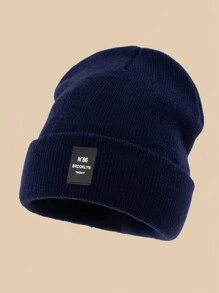 1pc Outdoor Casual N86BROOKLYN Logo Knitted Beanie Hat, Multiple Colors, Warm Winter Skull Cap Fall Outfit