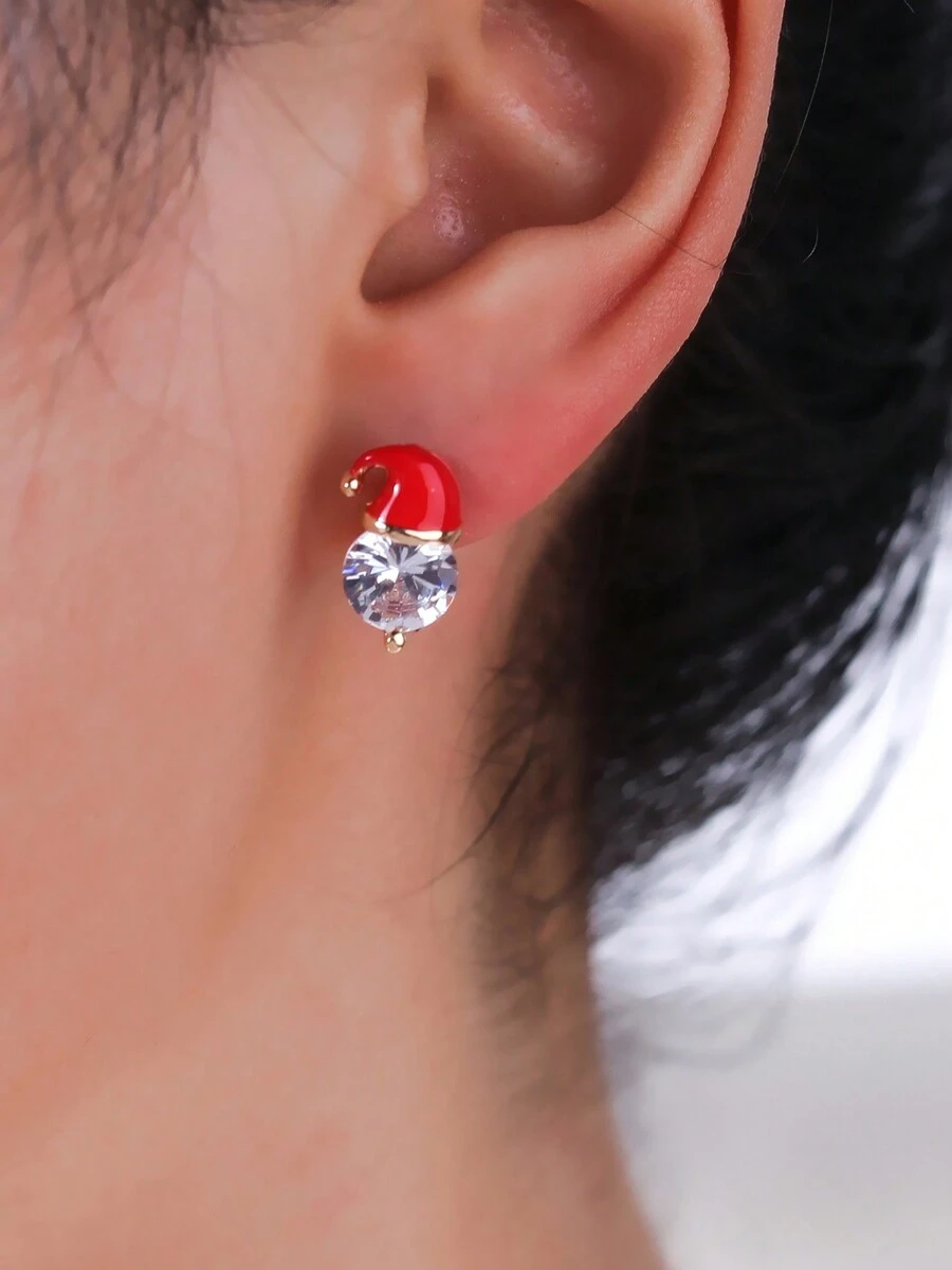 1pair Christmas Santa Hat Style Fashion Earrings For Women - Multicolor - View 1
