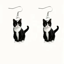 1pair Cute Black & White Cat Ear Acrylic Earrings: Adorable Cartoon Style Jewelry, Perfect Gift For Mom And Girlfriend, Ideal For Holidays And Mother's Day - Multicolor - View 3