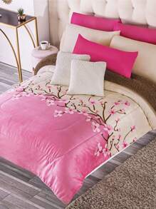 SUPER SOFT COVER WITH PRINT AND SHEEP BACK SIZE TO CHOOSE DOUBLE AND KING SIZE - CHERRY BLOSSOM - View 2