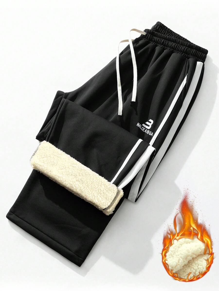 Plus Size Winter Thermal Lined Loose Casual Pants, Sweatpants For Men - Black - View 1